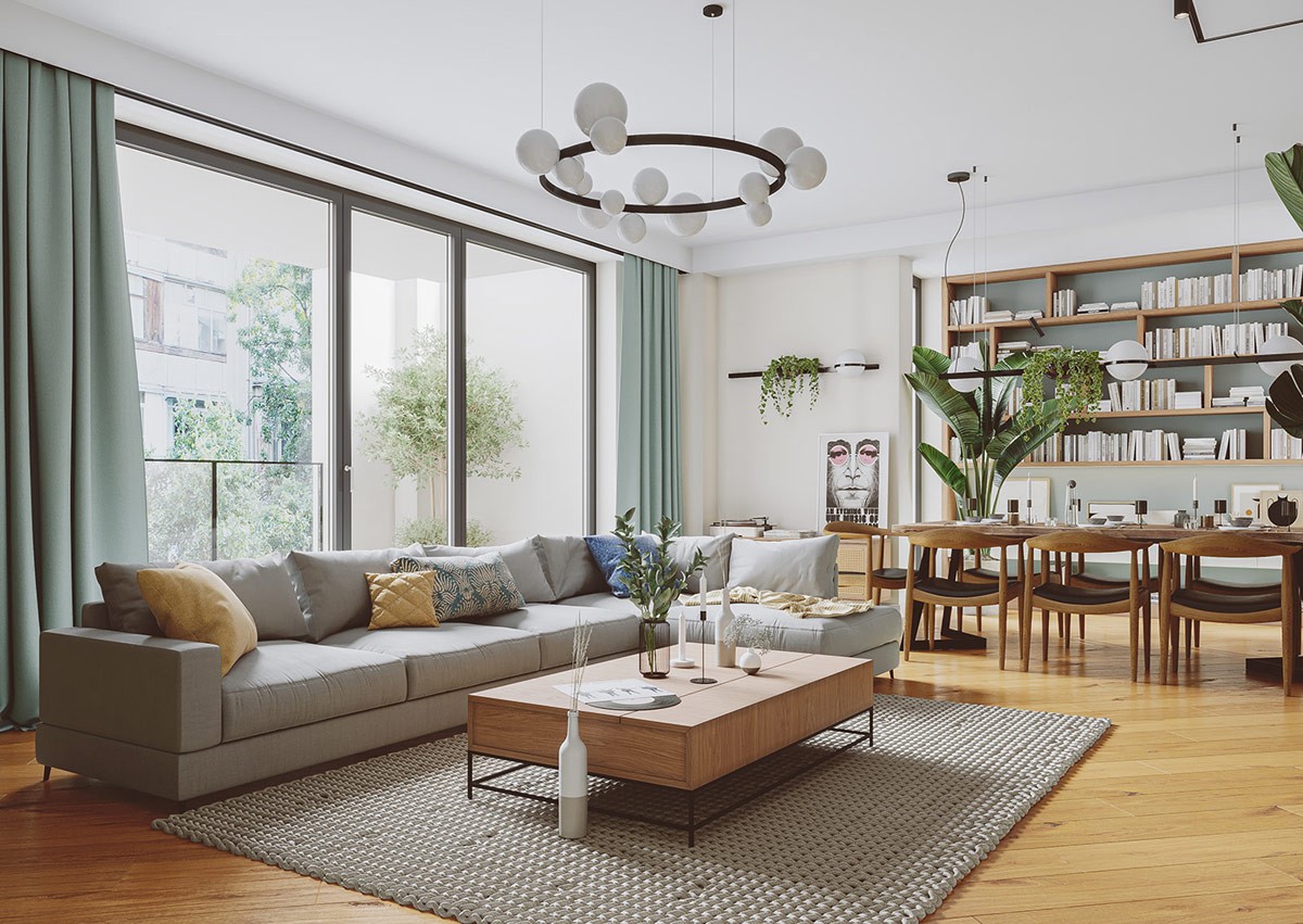 Calm indoor space with soft natural light, a cushion on a wooden floor, and a small plant on a windowsill